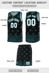 Black Aqua Cashew Pattern Basketball Jersey 40