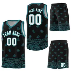 Black Aqua Cashew Pattern Basketball Jersey 41