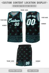 Black Aqua Cashew Pattern Basketball Jersey 5