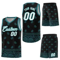 Black Aqua Cashew Pattern Basketball Jersey 6