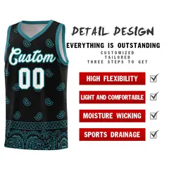 Black Aqua Cashew Pattern Basketball Jersey 9