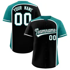 Black Aqua Color Block Authentic Baseball Jersey 1