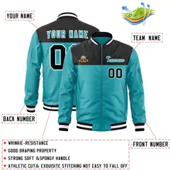 Black Aqua Color Block Letterman Varsity Full-Zip Jacket 2