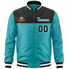 Black Aqua Color Block Letterman Varsity Full-Zip Jacket 3