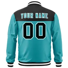 Black Aqua Color Block Letterman Varsity Full-Zip Jacket 4