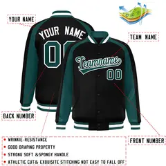 Black Aqua Color Block Raglan Varsity Letterman Jacket 2