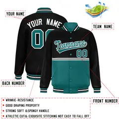 Black Aqua Color Block Varsity Full-Snap Letterman Jacket 2