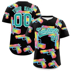 Black Aqua Firepower Graffiti Breathable Baseball Jersey 1