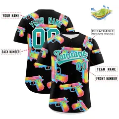 Black Aqua Firepower Graffiti Breathable Baseball Jersey 2