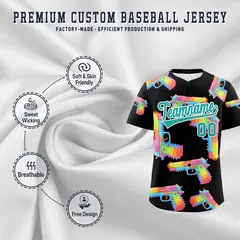 Black Aqua Firepower Graffiti Breathable Baseball Jersey 3