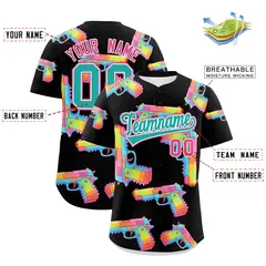 Black Aqua Firepower Graffiti Pattern Baseball Jersey 2