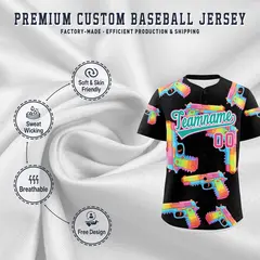 Black Aqua Firepower Graffiti Pattern Baseball Jersey 3