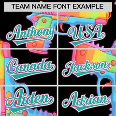 Black Aqua Firepower Graffiti Pattern Baseball Jersey 5