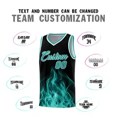 Black Aqua Flame Graffiti Quick-Drying Basketball Jersey 4