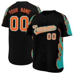 Black Aqua Flame Outline Baseball Jersey 1