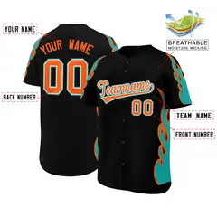 Black Aqua Flame Outline Baseball Jersey 2