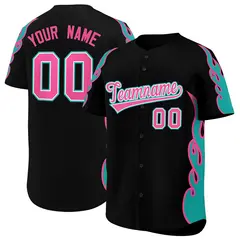 Black Aqua Flame Outline Baseball Jersey 1