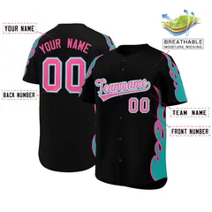 Black Aqua Flame Outline Baseball Jersey 2