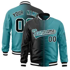 Black Aqua Gradient Letterman Bomber Jacket Full-Zip 1