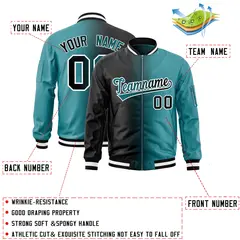 Black Aqua Gradient Letterman Bomber Jacket Full-Zip 2