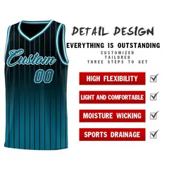 Black Aqua Gradient Stripe Fashion Basketball Jersey 2