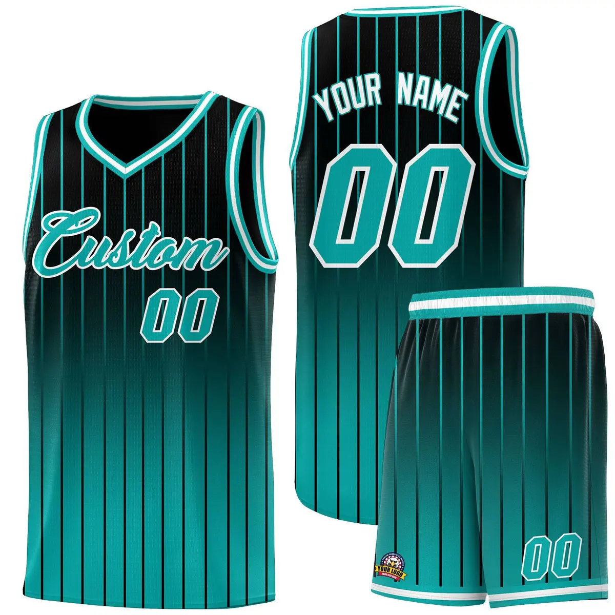 Black Aqua Gradient Stripe Fashion Basketball Jersey
