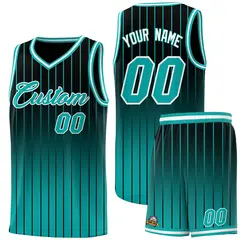 Black Aqua Gradient Stripe Fashion Basketball Jersey