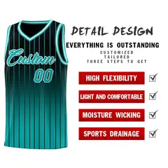 Black Aqua Gradient Stripe Fashion Basketball Jersey 2