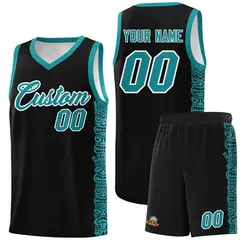 Black Aqua Indians Pattern Basketball Uniform Jersey 1