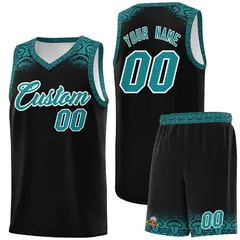 Black Aqua Indians Print Basketball Uniform Jersey 1