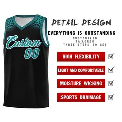 Black Aqua Indians Print Basketball Uniform Jersey 2