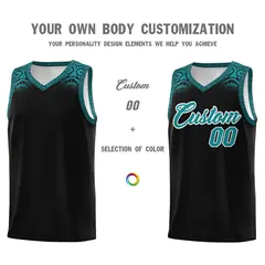 Black Aqua Indians Print Basketball Uniform Jersey 3
