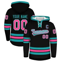 Black Aqua Lace-Up Neck Hockey Hoodie Classic Style