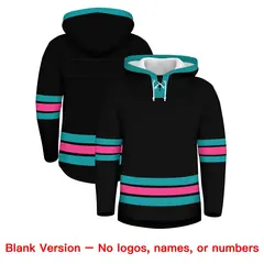 Black Aqua Lace-Up Neck Hockey Hoodie Classic Style 7