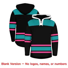 Black Aqua Lace-Up Neck Raglan Hockey Hoodie Jersey 7