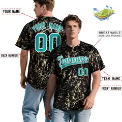 Black Aqua Metallic Gold Splatter Baseball Jersey 2