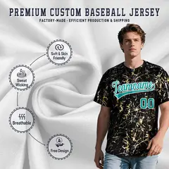 Black Aqua Metallic Gold Splatter Baseball Jersey 3