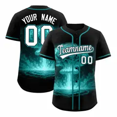 Black Aqua Nuclear Blast Graffiti Full Button Baseball Jersey