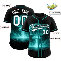Black Aqua Nuclear Blast Graffiti Full Button Baseball Jersey 2