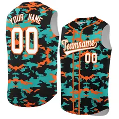 Black Aqua Orange Camo Sleeveless Baseball Jersey 1