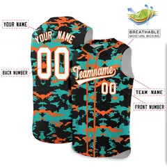 Black Aqua Orange Camo Sleeveless Baseball Jersey 2