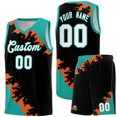 Black Aqua-Orange Sparkle Pattern Basketball Kits