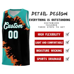 Black Aqua-Orange Sparkle Pattern Basketball Kits 2