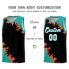 Black Aqua-Orange Sparkle Pattern Basketball Kits 3