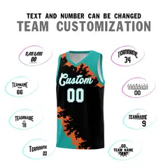 Black Aqua-Orange Sparkle Pattern Basketball Kits 4