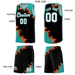 Black Aqua-Orange Sparkle Pattern Basketball Kits 5