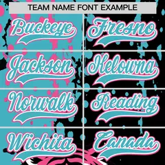 Black Aqua Pink Full-Snap Tiger Graffiti Baseball Jersey 6