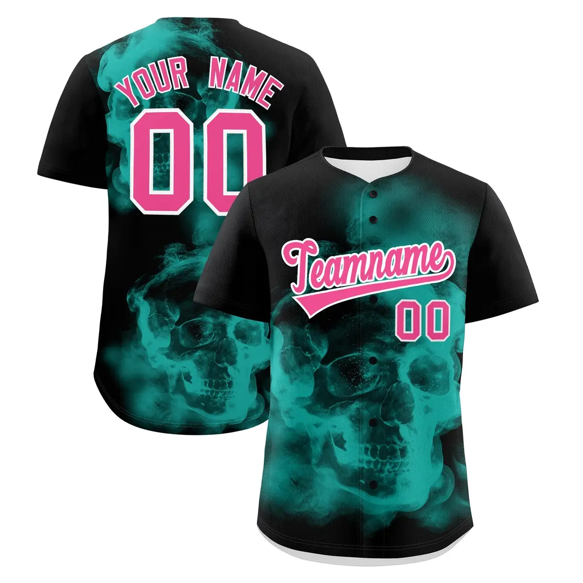 Black Aqua Pink Skeleton Graffiti Baseball Jersey