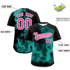 Black Aqua Pink Skeleton Graffiti Baseball Jersey 2