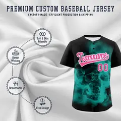 Black Aqua Pink Skeleton Graffiti Baseball Jersey 4